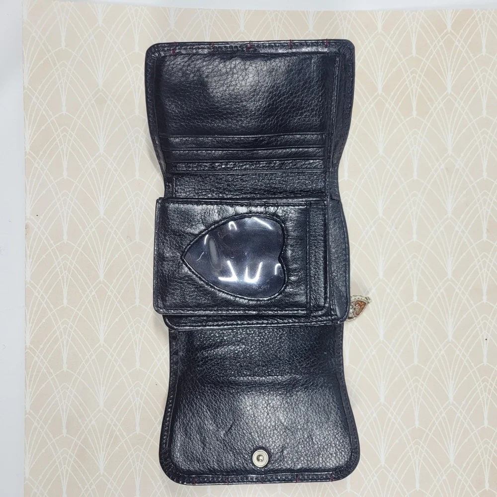 Brighton 3D Red Hearts Black Leather Wallet Y2K